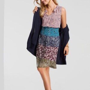 CAbi Dani Paisley Scarf Print Colorblock Blouson Sleeveless Dress